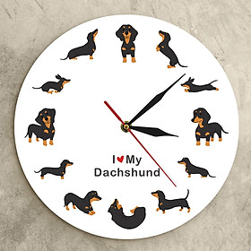 Wall Clock, 12inch Dachshund Decorative Battery Operated Round for Bedroom ,School ,Kitchen ,office and home