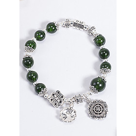 Vòng Tay Phong Thủy Nữ Đá Diopside Phối Charm Hoa Vintage (7mm) Mệnh Mộc, Hỏa Ngọc Quý Gemstones