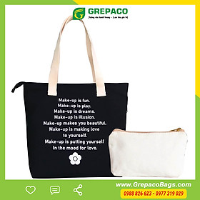 Túi Tote Nữ Grepaco Xách Vải Bố Canvas Cao Cấp In Chữ Đẹp Đeo Chéo Vai Có Khóa Kéo Nhiều Ngăn Dùng Đi Học, Làm Công Sở, Du Lịch Phong Cách Thời Trang Hàn Quốc - Tặng Túi Đựng Mỹ Phẩm