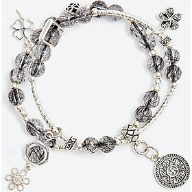 Vòng tay đôi thạch anh tóc đen phối bạc Ngọc Quý Gemstones