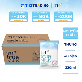 Thùng 48 bịch sữa tươi tiệt trùng TH true MILK nguyên chất 220 ml