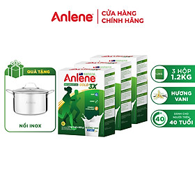Combo 03 Sữa Bột Anlene Gold 3X Hương Vanilla (Hộp giấy 1200g) - Tặng nồi inox