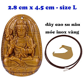 Mặt Phật Đại thế chí đá mắt hổ 4.5 cm kèm vòng cổ dây cao su nâu - mặt dây chuyền size lớn - size L, Mặt Phật bản mệnh