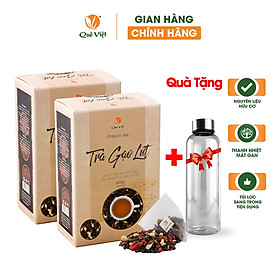 Combo 2 hộp Trà gạo lứt Quê Việt + tặng bình nước thanh lọc gan, giải độc cơ thể nguyên liệu tự nhiên an toàn (2 hộp x 600gr)