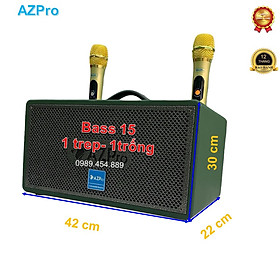 Loa Vali xách tay Bluetooth di động,AZ-336,Bass 15-3 đường tiếng,Mạch 7 núm chỉnh,Thùng gỗ bọc da cao cấp,Tặng 2 mic không dây sóng UHF vỏ kim loại,Hàng chính hãng AZPRO