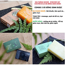 {Tặng túi lưới tạo bọt} Combo 3 xà bông thanh trị mụn lưng, giảm thâm nám của Sinh Dược, Xà bông thảo mộc, 100% xà phòng thiên nhiên làm sạch sâu giảm viêm, mụn ửng đỏ, kết hợp tinh dầu tràm sát khuẩn và sạch da tối ưu, hạn chế nhờn gây mụn cơ thể