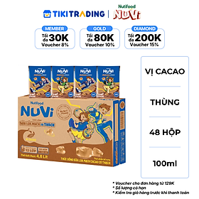 Thùng 48 hộp Sữa Lúa Mạch Cacao Có Thạch NuVi 100ml - Phát Triển Chiều Cao, Tăng Cường Trí Nhớ