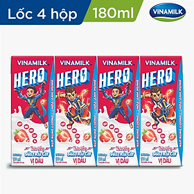 THỨC UỐNG SỮA TRÁI CÂY HERO VỊ DÂU VINAMILK - HỘP X 180ML