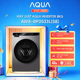 [SẮP RA MẮT 2026] Máy giặt cửa trước AQUA Inverter 8kg AW8-BP0533L(S8) - Bảo hành 2 năm - Freeship toàn quốc - Hàng chính hãng