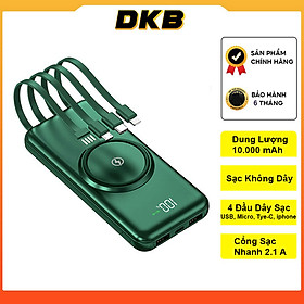 Mua Sạc dự phòng DKB 10000mAh  Tích hợp sạc không dây  Kèm 4 đầu dây sạc  cho di dộng  Ipad - Hàng Chính Hãng