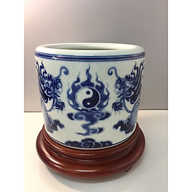 Mua combo bát hương xanh ngọc vẽ rồng và đế gỗ hương xịn 100% - cao 17 - ĐK 14