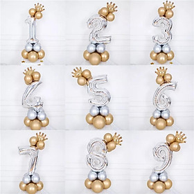 Bóng Bay Lá Nhôm Hình Chữ Số Màu Bạc 80cm QB98 Kèm Bóng Siêu Nhũ Và Vương Miện, Bóng Số Tuổi Cho Bé