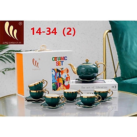 Mua BỘ ẤM CHÉN PHA TRÀ KÈM ĐĨA LÓT TÁCH XANH CỔ VỊT VIỀN VÀNG