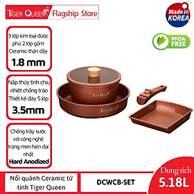 Bộ nồi Ceramic tay cầm rời từ tính Tiger Queen DCWCB-SET [5 món] - Màu nâu chocolate - Chính hãng