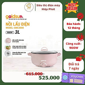 Nồi lẩu điện đa năng Goldsun GMC3000, dung tích 3L, công suất 900W, dùng nấu lẩu, chiên, xào, hấp - Hàng chính hãng