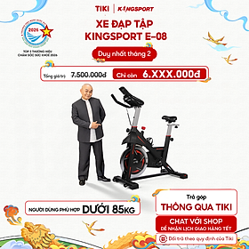 Xe đạp tập KINGSPORT Stronger E-08 bánh đà 6kg, kháng lực từ tính êm ái, tích hợp đồng hồ đo lường chỉ số, cân nặng phù hợp từ 80-85kg