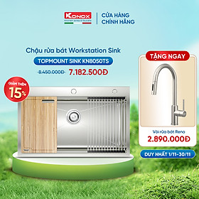 Chậu rửa bát inox Konox, Topmount Series, Model KN8050TS, inox 304 AISI tiêu chuẩn châu Âu, Hạ bậc tích hợp, 800x500x228(mm), Hàng chính hãng