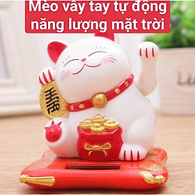 Mèo thần tài mini vẫy tay tự động dùng năng lượng mặt trời