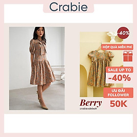 Set váy đôi CRABIExDELEAH cho mẹ và bé - Đầm cộc tay cổ tròn thắt nơ - Berry set - Hoa nhí nâu vàng