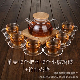 Set ấm chén trà thuỷ tinh nắp tre dung tích 600ml