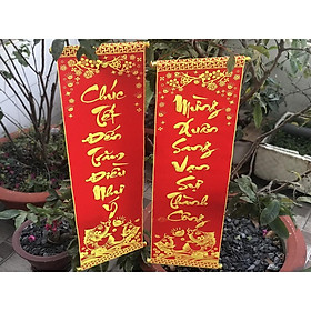 1 đôi câu đối đỏ, liễng trang trí tết in chữ Việt Nam làm từ vải nhung đẹp (30*100cm)