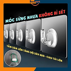 COMBO 5 Móc Sừng Nhựa Treo Giỏ Đựng Quần Áo Nhà Tắm Dán Tường Hamart Treo Đồ Đa Năng Tấm Lớn Siêu Dính