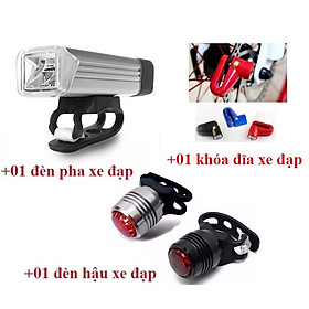 Combo xe đạp : Khóa Chống Trộm Xe Đạp +Đèn pha siêu sáng+Đèn led hậu có móc cài cho xe đạp