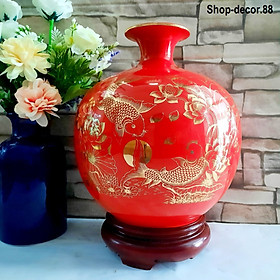 Mua Bình hút tài lộc phong thủy Lý ngư vọng nguyệt vẽ vàng 24k gốm sứ Bát Tràng cao cấp (H30xD26cm)