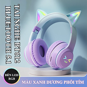 Tai nghe chụp tai BT612 kết nối bằng Bluetooth với thiết kế tai mèo dễ thương có thể gấp gọn tiện lợi kèm theo đèn led RGB - HN