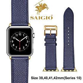 Dây Đồng Hồ Apple Watch 42mm 41mm 40mm 38mm, Chất Liệu Da Bê EPSOM Thảo Mộc Cao Cấp, Nhập Khẩu Từ Châu Âu, Dây Đeo Phong Cách Hiện Đại và Sang Trọng, Tương Thích Các Phiên Bản Series 10/9/8/7/6/5/4/3/2/1/SE/SE2 - Xanh Navy - ADAPTER VÀNG