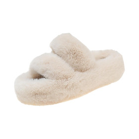 Women Fuzzy Slippers Furry Plush House Shoes for Home Indoor Outdoor Bedroom - 39