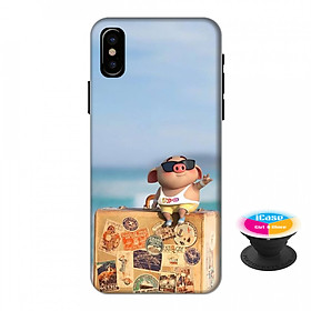 Ốp lưng nhựa dẻo dành cho iPhone XS Max in hình Heo Con Du Lịch - Tặng Popsocket in logo iCase - Hàng Chính Hãng
