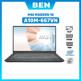 Laptop MSI Modern 15 A10M-667VN (Core i5-10210U/ 8GB DDR4/ 512GB SSD/ 15.6 FHD IPS/ Win10) - Hàng Chính Hãng