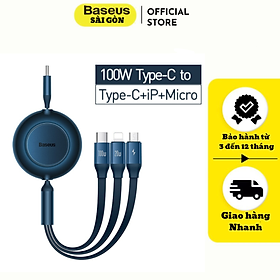Cáp Sạc Dây Rút Thế Hệ Mới Baseus Bright Mirror Series 2 Retractable 3-in-1 Fast Charging Data Cable (Type-C to M+L+C 3.5A 100W 1.1m) CAMJ- Hàng chính hãng