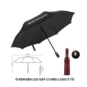 Ô dù thời trang tự động 2 chiều một nút bấm chống tia UV có đèn LED xoay 10 nan logo xe hơi cao cấp