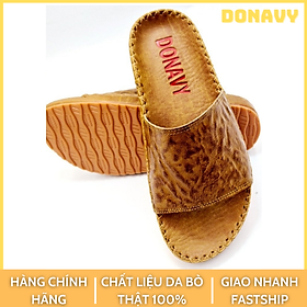 Dép quai ngang nam da bò donavy cao cấp, có in vân đốm như da báo - thời trang dob