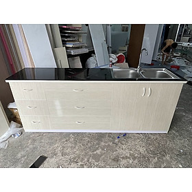Mua Tủ Bếp Nhựa Đài Loan Cao 81cm Ngang 2m05 Bồn Đôi Màu Gỗ Sồi TB043