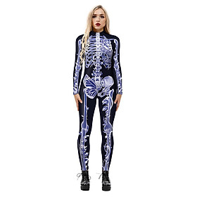 Halloween Skeleton Costume Women Horror Carnival Catsuit Jumpsuit