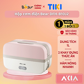 Hộp cơm điện cầm tay Bear DFH-B10J2, màu hồng xinh xắn, 2 khay đựng thức ăn, hâm nóng nhanh chóng - HÀNG CHÍNH HÃNG