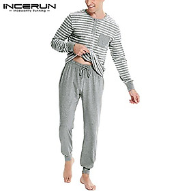 (Homewear) INCERUN Striped Mens Pyjamas Pjs T-shirt TOP & PANTS Bottoms Sleepwear Pajamas Suit