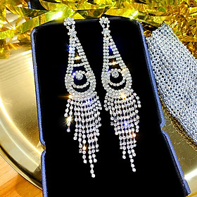 Bông tai khuyên đính đá dáng dài sexy pha lê rhinestone
