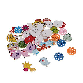 Pack of 50pcs Cartoon Wooden Buttons Sewing Embellishments  DIY