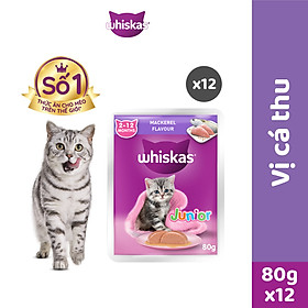 Bộ 12 túi thức ăn mèo con Whiskas vị cá thu túi 80g/túi