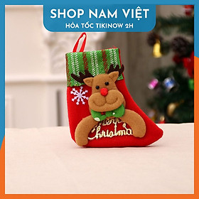 Mua Vớ (Tất) Nhung Đỏ Thêu Chữ Merry Christmas Trang Trí Cây Thông Noel Giáng Sinh