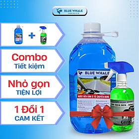 Combo chăm sóc xe hơi (1 Can nước rửa kính ô tô chuyên dụng Cá Voi 2L + 1 chai xịt làm đen bóng lốp Cá Voi 500ml)