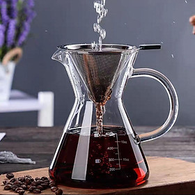 Mua Bình Pha Cà Phê Chemex Tay Cầm Thủy Tinh có Phễu Inox 500ML