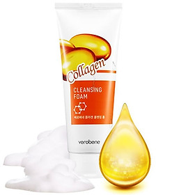Sữa rửa mặt trắng da hỗ trợ trị thâm xạm Verobene Collagen Cleansing Foam Hàn quốc ( 150ml) kèm dán mi