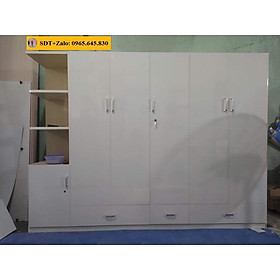 Tủ Nhựa Đài Loan 5 Cánh 1 Kệ Khung Sồi Cánh Trắng 442