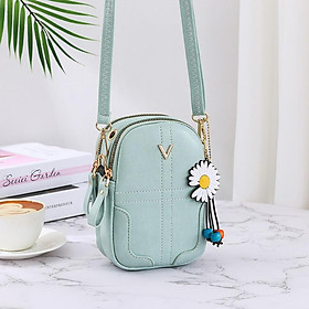 Túi đeo chéo đựng điện thoại chất liệu da tặng kèm móc hoa cúc thời trang QN040820