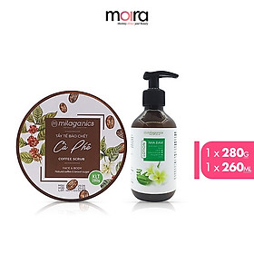 Bộ Đôi Dưỡng Ẩm & Detox Toàn Thân Tẩy Tế Bào Chết Cà Phê & Body Lotion Nha Đam MILAGANICS (500ml/ Bộ)